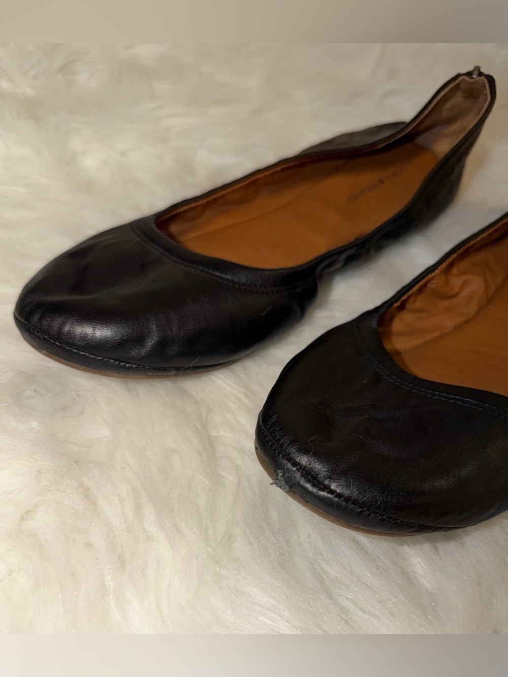 Lucky Brand Black Leather Round-Toe Ballet Flats - Picture 2 of 4